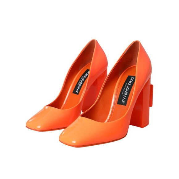 Dolce & Gabbana Orange Patent Leather Logo Heels Pumps Women's Shoes - Picture 3 of 6